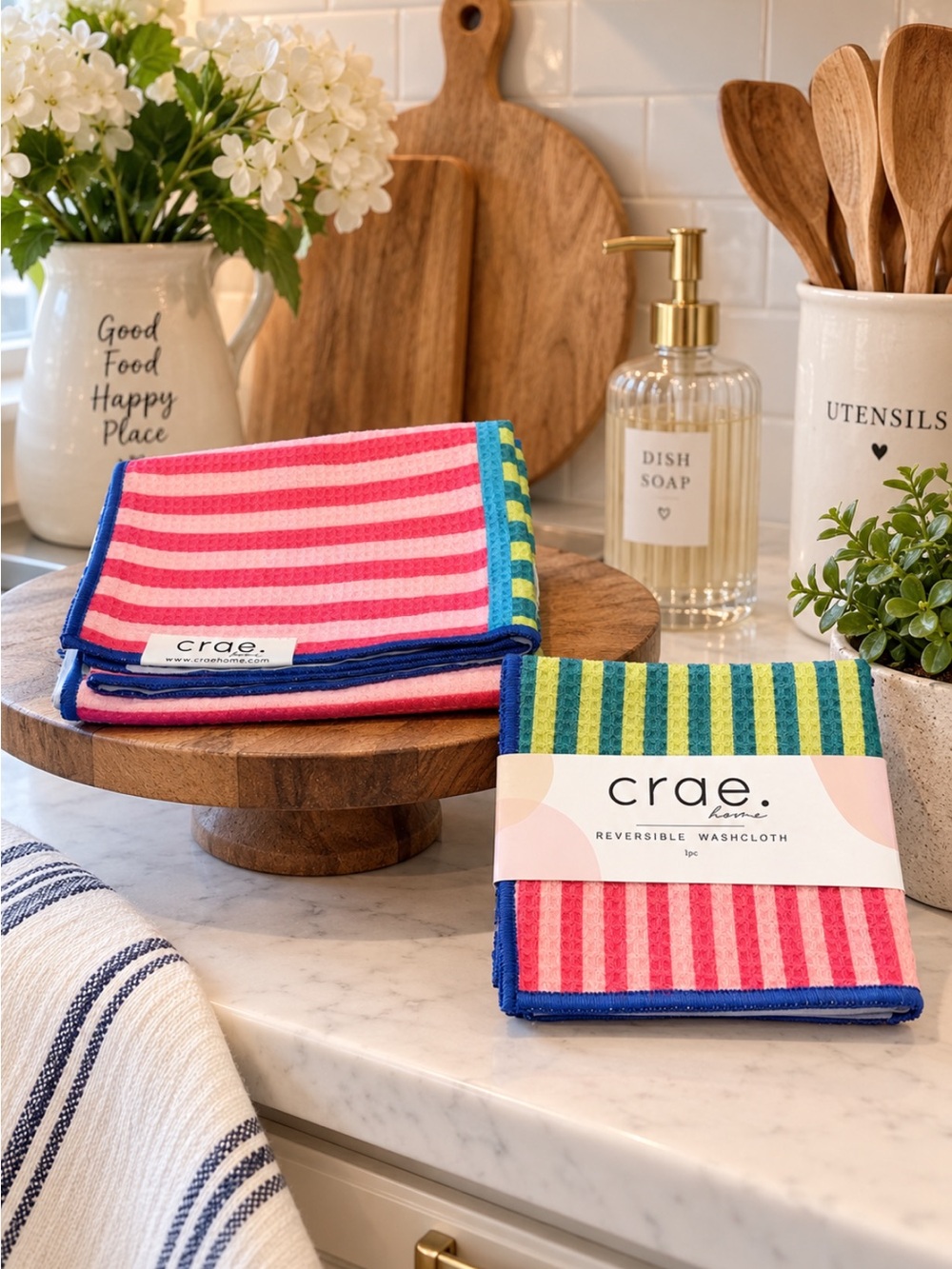 Set Of Crae Reversible StripedDish Cloth and Dish Towel